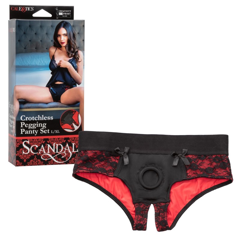 Scandal Crotchless Pegging Panty Set - L/XL